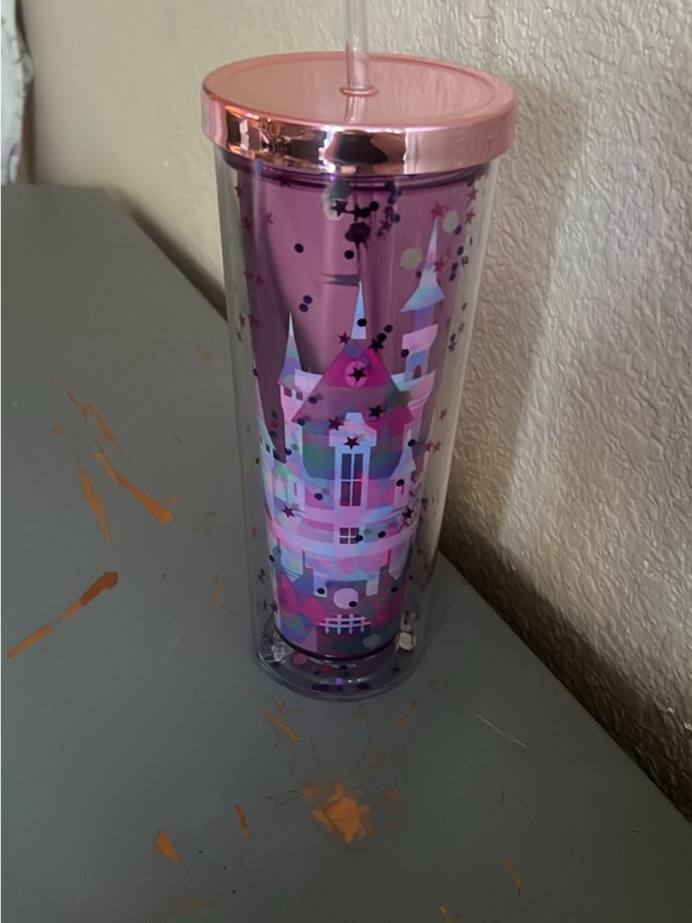 Disney Purple Polka-Dot Travel Cup with Clear Straw